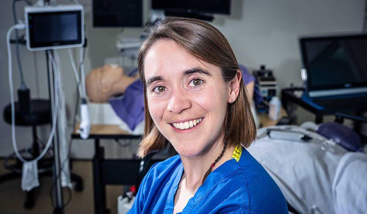 photo of med student Caellagh Catley in a mock operating room