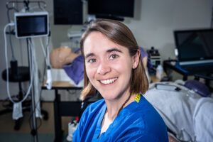 photo of med student Caellagh Catley in a mock operating room