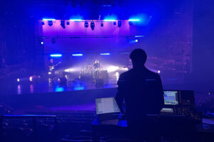 students prepare for 'Retina Burn,' the annual lighting design concert.