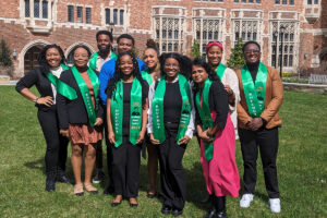 Inductees gather together on Danforth campus