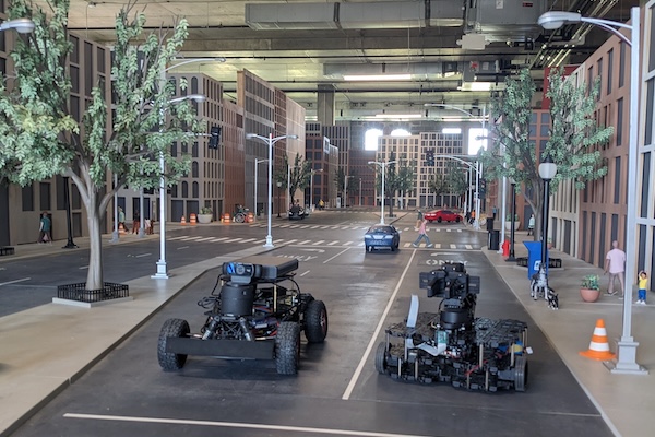 a model city with small robot cars