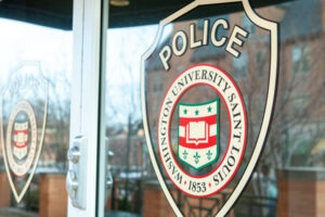 WashU Police Department shield on window