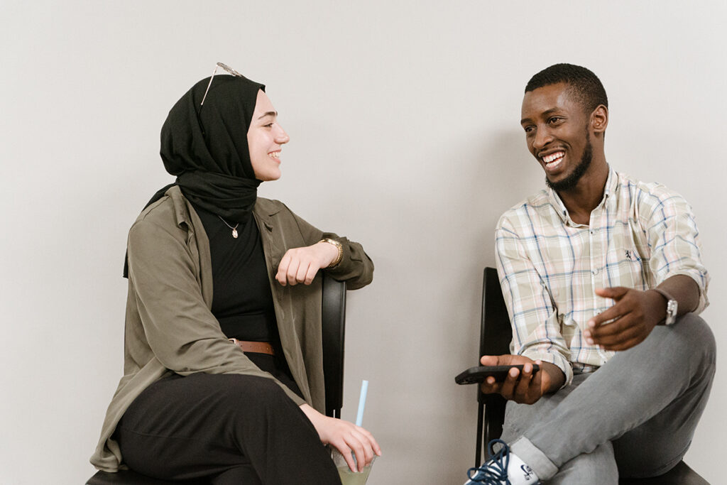 Two students talk