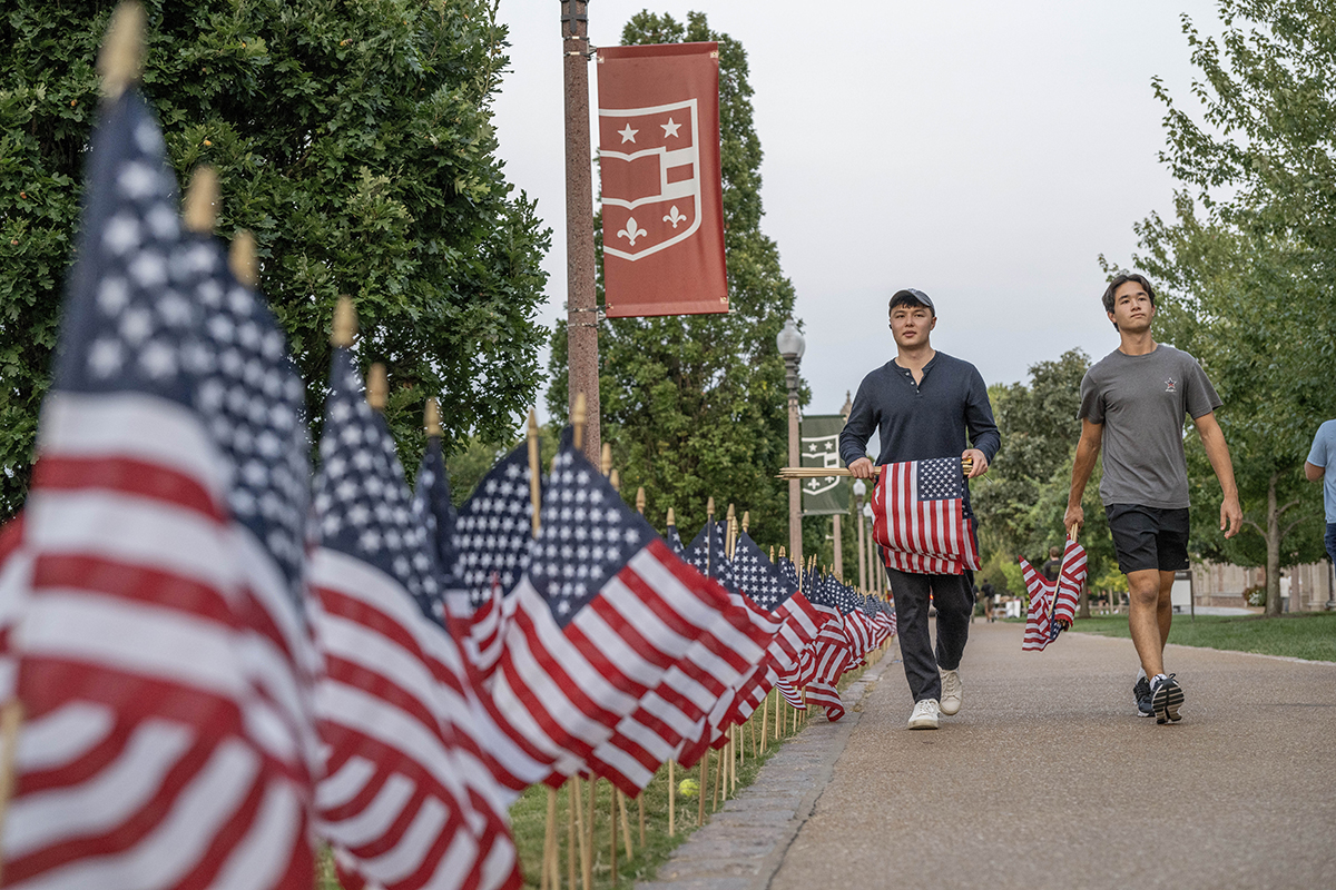 students plant flags in honor of 9/11