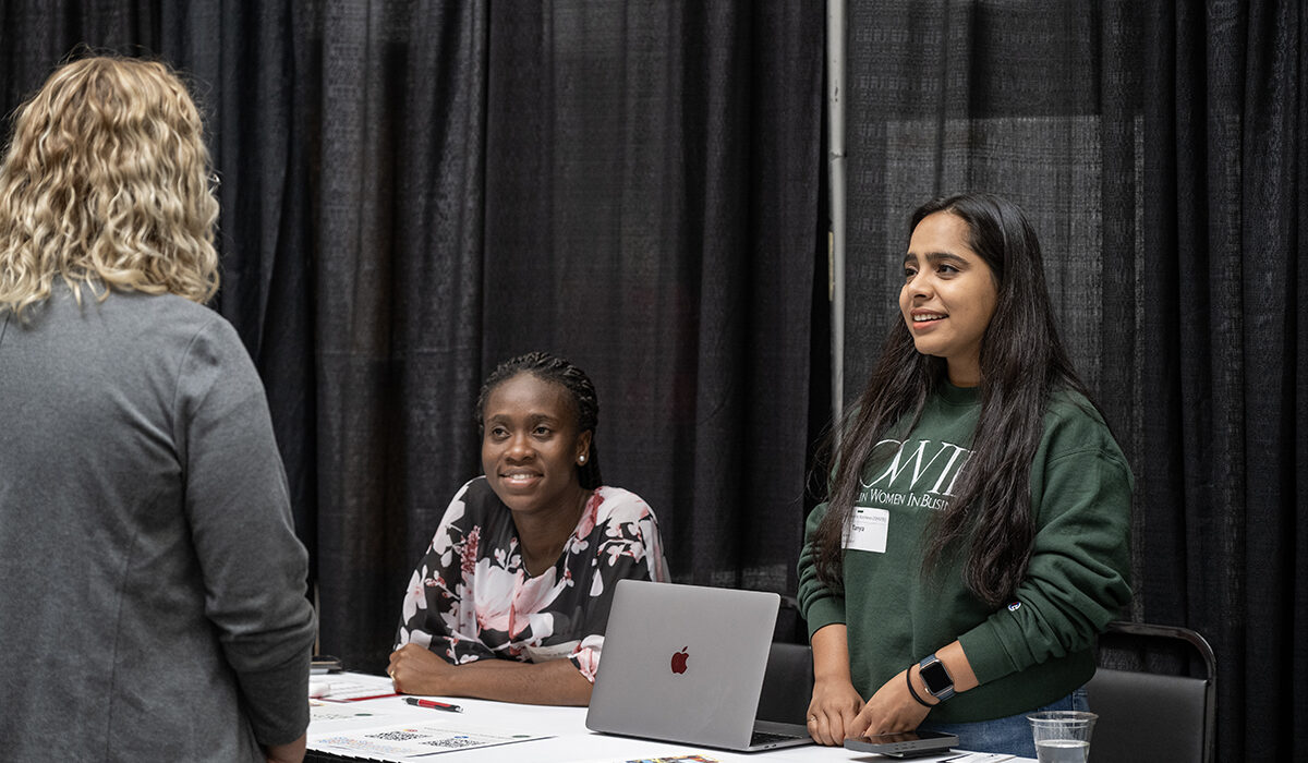 2024-09-26--During the Center for Career Engagements reserve career fair where employers talk to student groups, as employers pitch themselves to student groups on the campus of Washington University in St. Louis, Missouri.