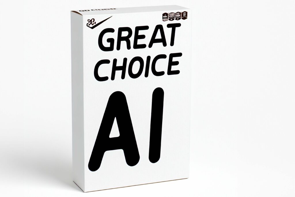 An image generated by shutterstock showing a generic white box that says "GREAT CHOICE AI"