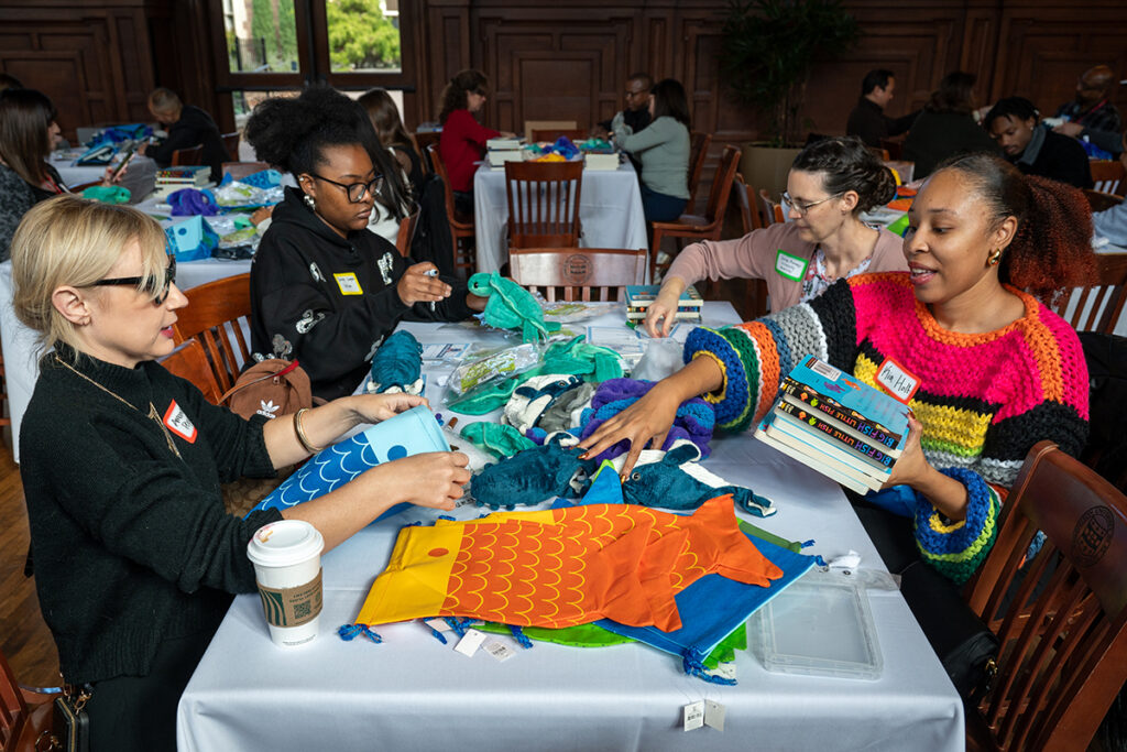 volunteers put together smile kits