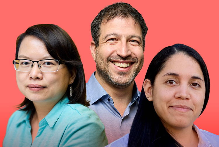 collage of three headshots of Hong Chen, Adam Kevecs and Maria Catalina Camacho