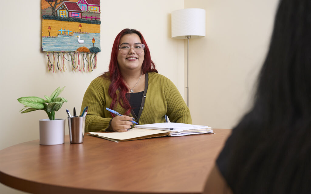 Jaqueline Marquez Salgado, a sophomore studying sociology in Arts & Sciences, interned over the summer at the MICA Project, where she leveraged her Spanish-language skills and passion for the law to help immigrants and refugees. (Photo: Theo Willing/WashU)