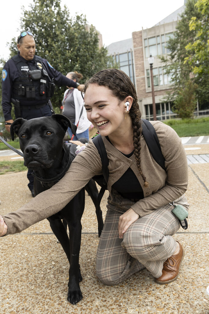 staff appreciation event with a dog