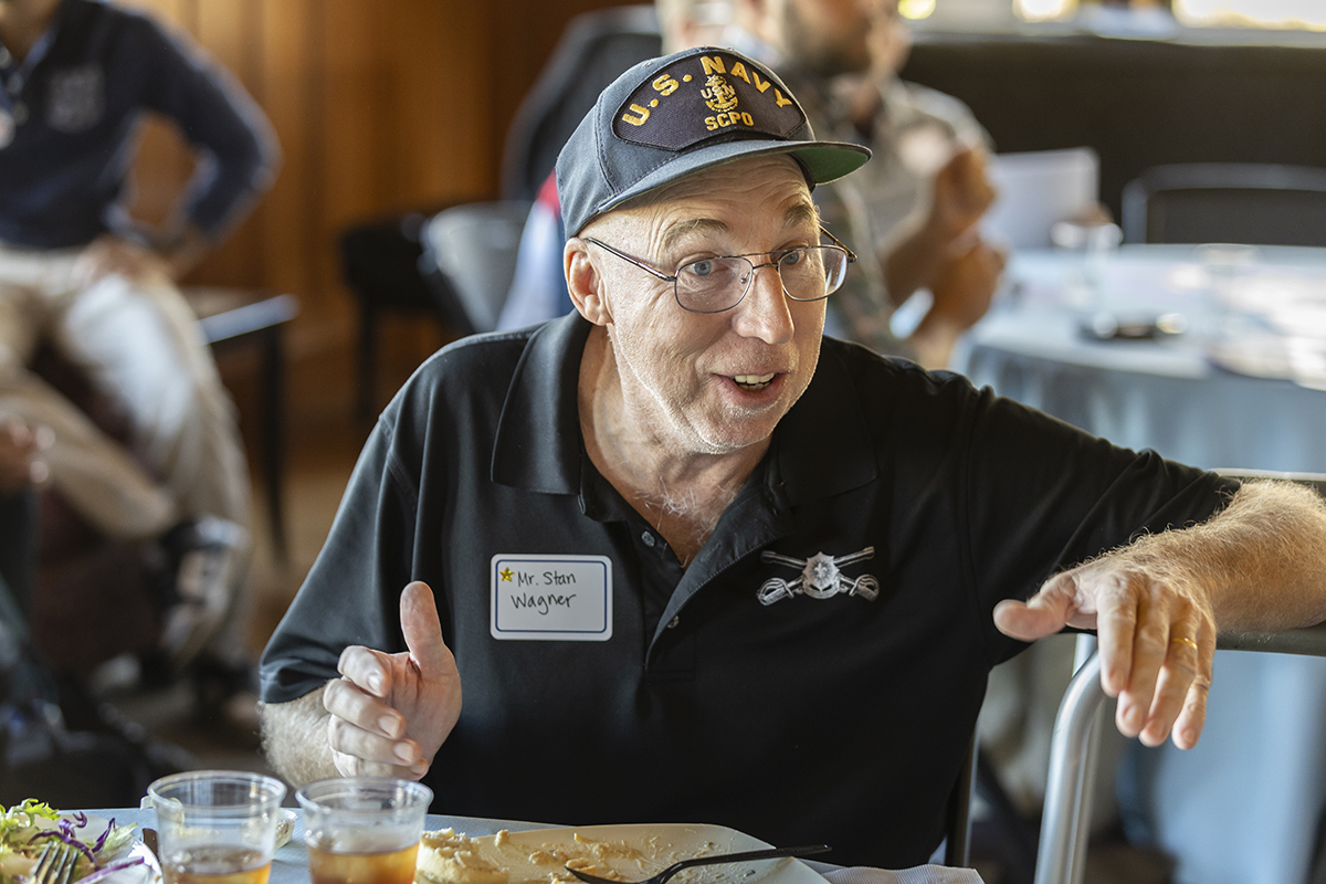 Navy veteran enjoys a conversation