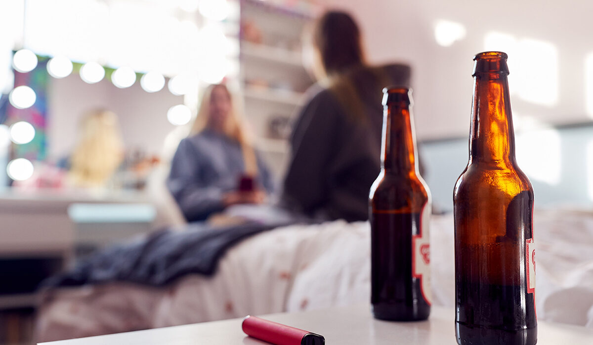 Teen girl bedroom with vape pen and bottles of beer