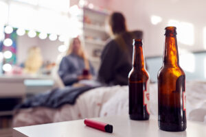 Teen girl bedroom with vape pen and bottles of beer