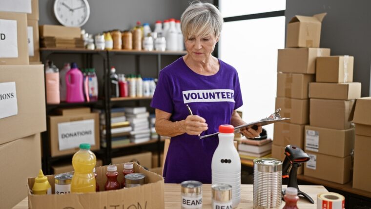 Older woman volunteering