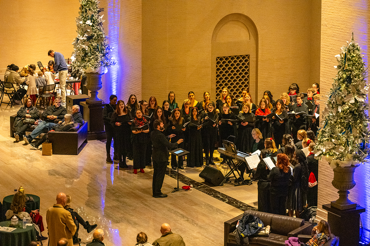 Musicians perform at a museum