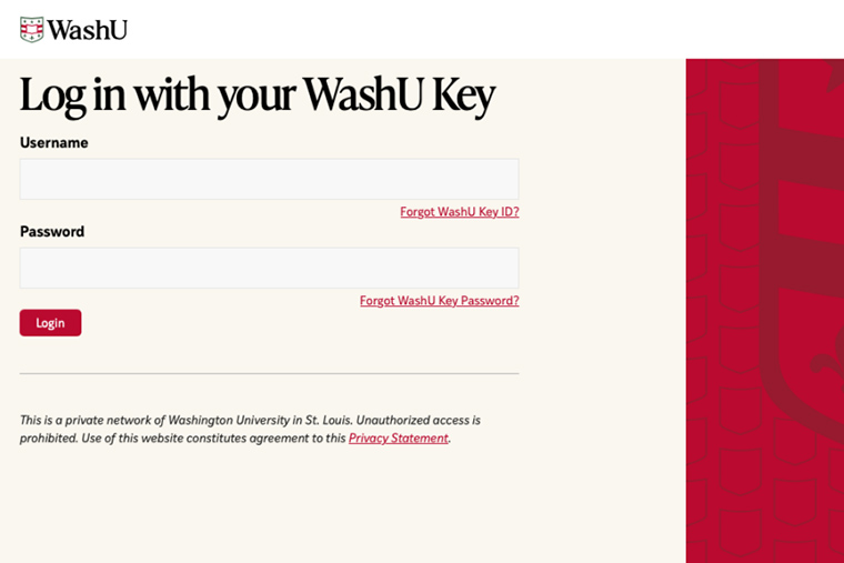 WashU Key log-in page