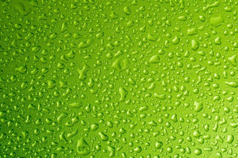 water droplets on a green background