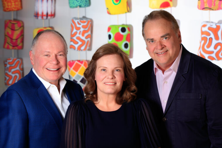 From left: Andrew Bursky, AB ’78, BS ’78, MS ’78; Alicia McDonnell, JD ’95; and Cash Nickerson, JD ’85, MBA ’93, JSD ’25, are serving as co-chairs of With You: The WashU Campaign. (Photo: Suzy Gorman)