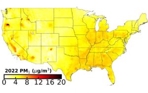 a map of pm 1 particle concentration of the United States