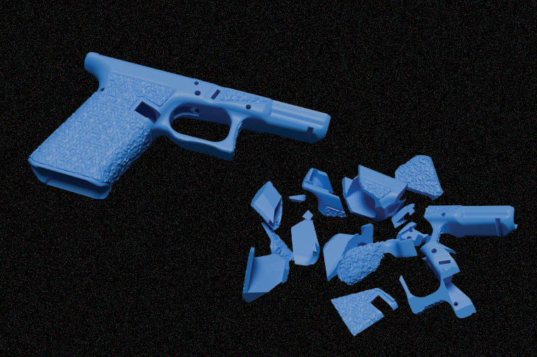 a plastic gun and chunks of plastic show how that gun can be broken