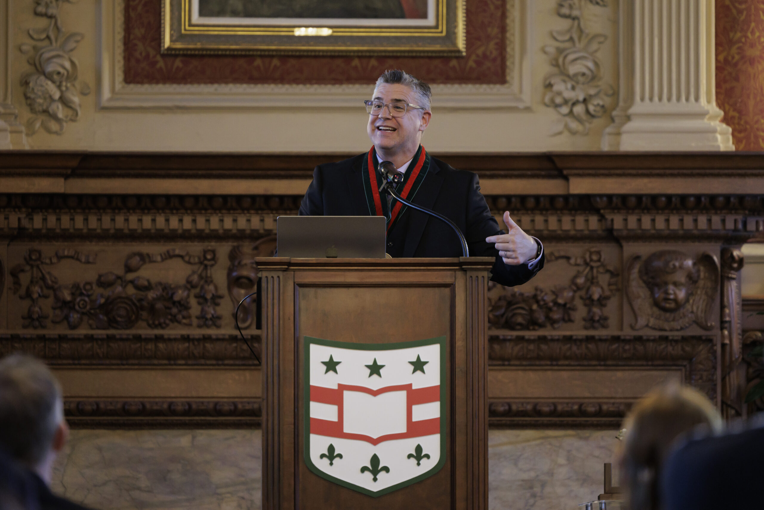 Joseph Steensma, a professor of practice in the School of Public Health, was installed Feb. 11 as the inaugural E. Desmond and Mary Ann Lee Professor at Washington University in St. Louis.