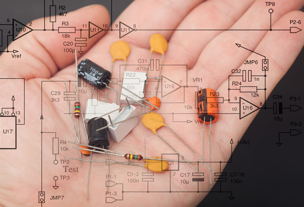 electrical components in a hand