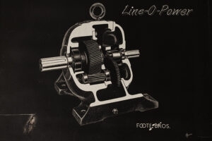 Bruno's attention to detail is demonstrated in this etching of a mechanical gearbox from his days as a machinist. The device is used to slow down the rotation of a motor in systems such as a conveyer belt or pumping station.