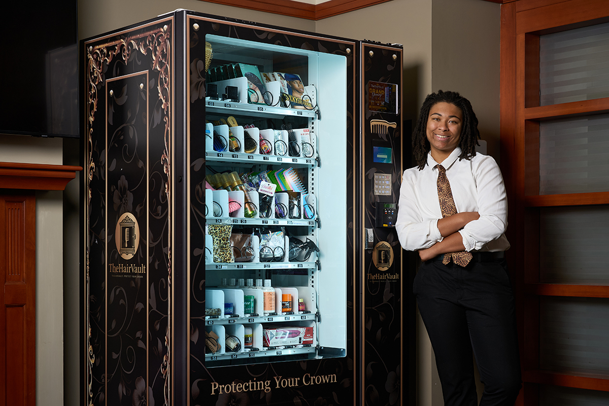 Student sells textured-hair products from Village vending machine